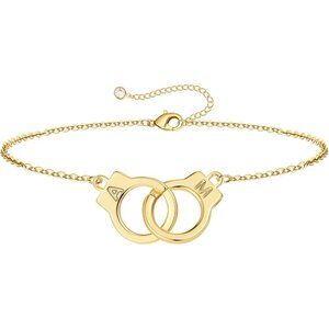 Initial Handcuff Bracelets for Women Girls Gold Plated Adjustable Jewelry
